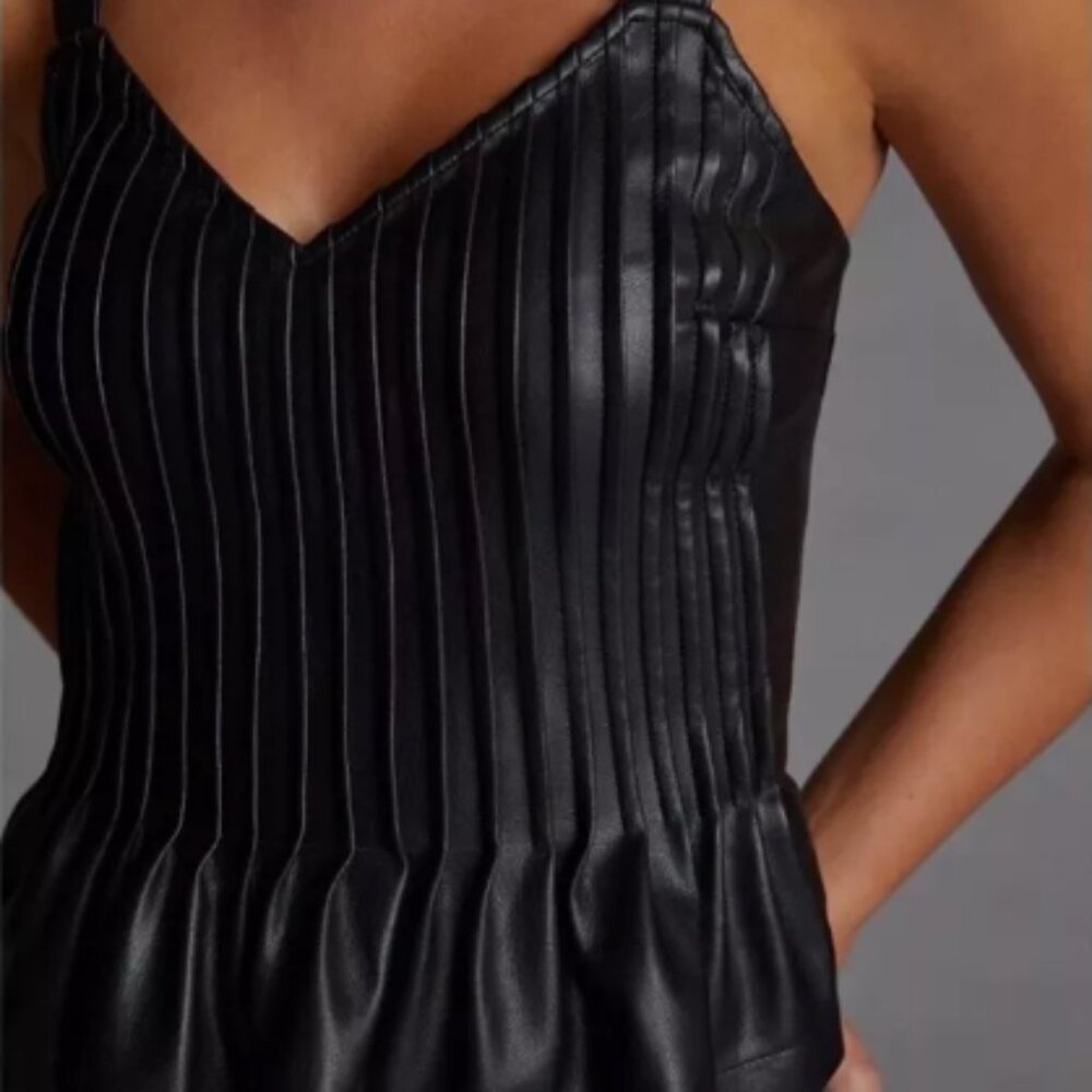 Anthropologie Let Me Be Faux NWT Leather Pintucked Cami Black